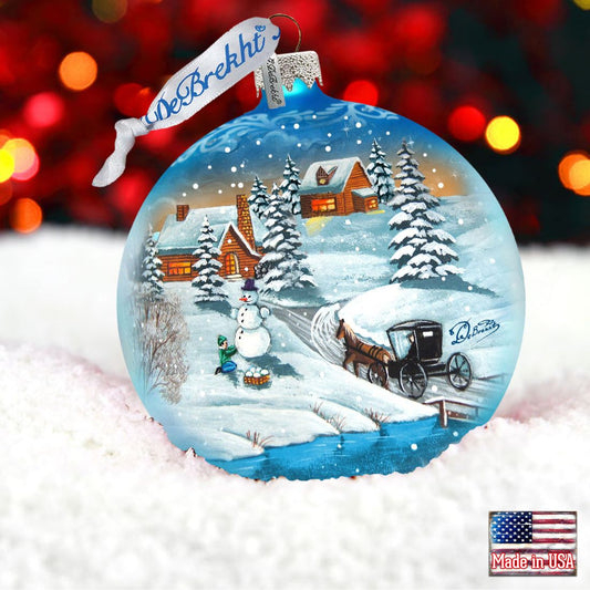 Vintage Winter Village Glass Ornament by G. DeBrekht - Christmas Decor - 73368