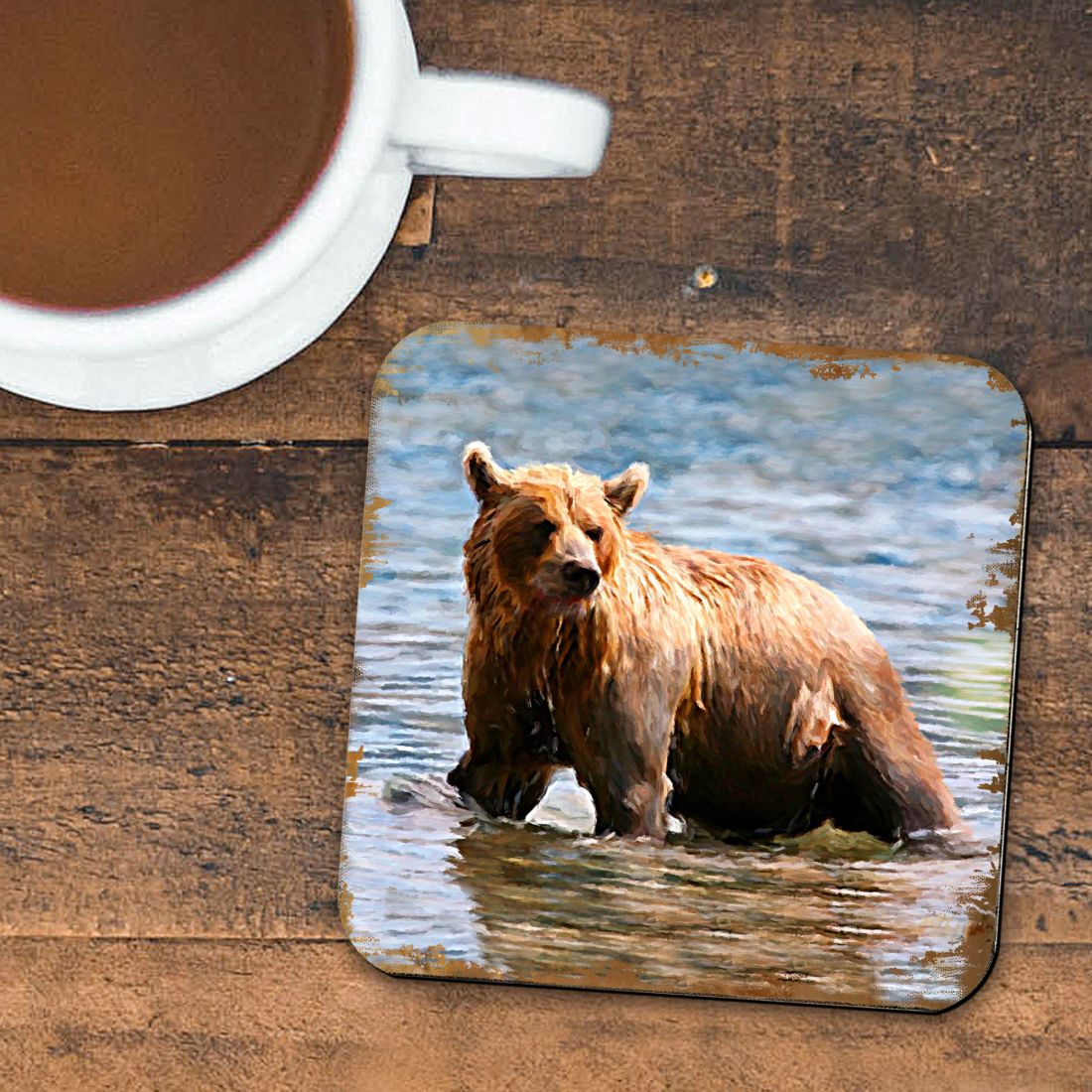 Bear Wooden Cork Coasters Gift Set of 4 by Nature Wonders - Nature Wildlife Decor  - 95297C-S4