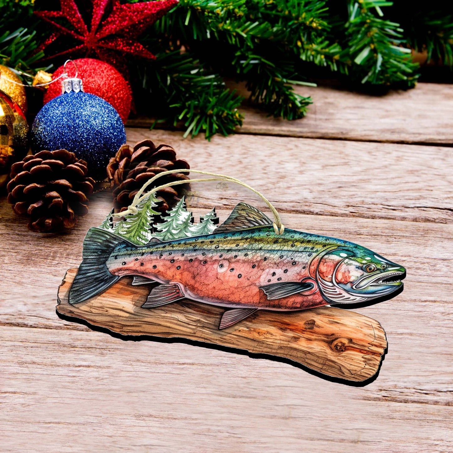 Splendid Sockeye Wooden Ornaments by G.Debrekht - Wildlife Holiday Decor - 8710109-2