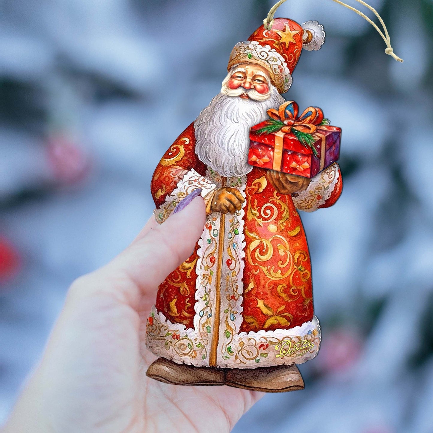 St. Nick's Gift Wooden Ornaments by G. Debrekht - Christmas Santa Snowman Decor - 8691410