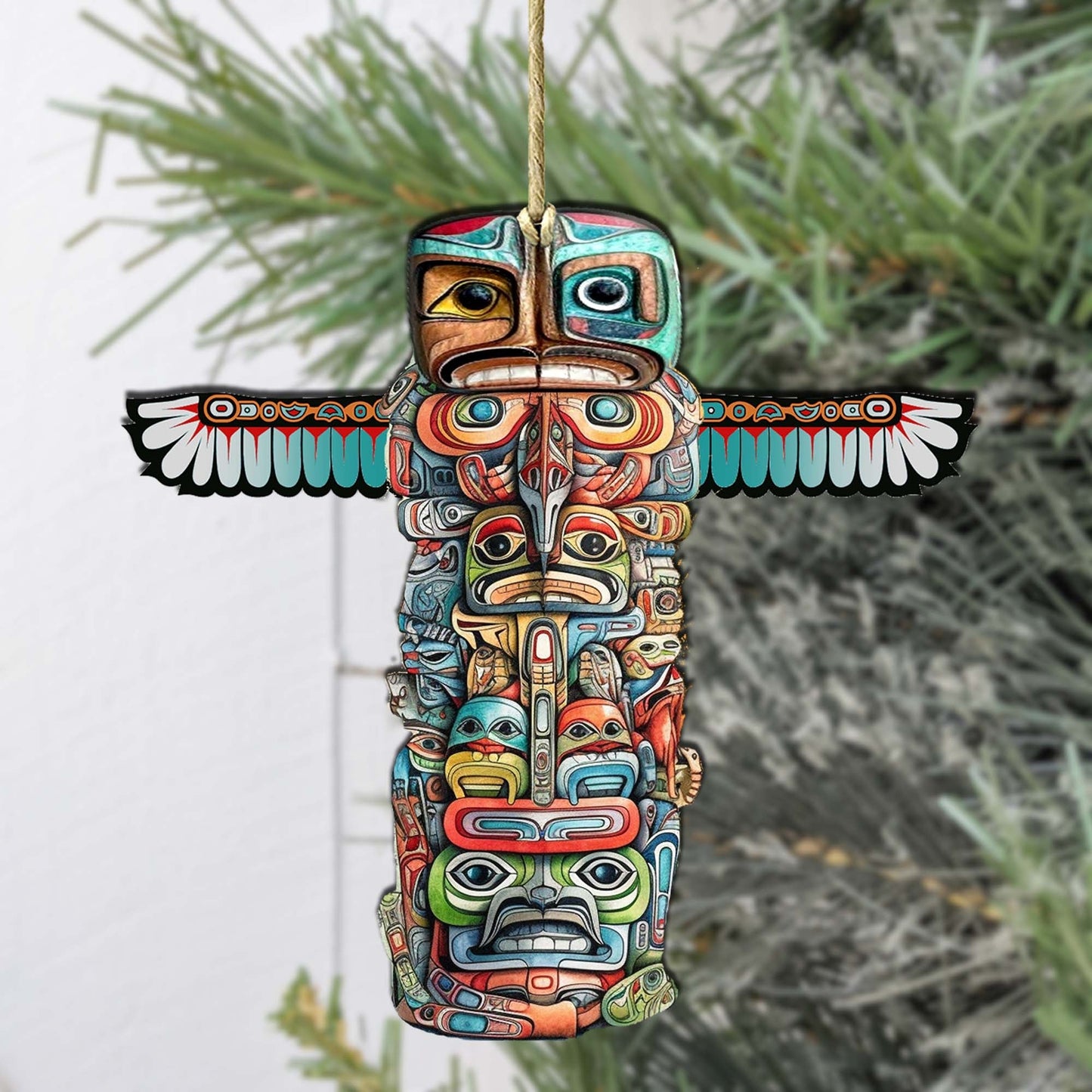 Alaskan Totem Pole Wooden Ornaments by G.Debrekht - Wildlife Holiday Decor - 8710117-1