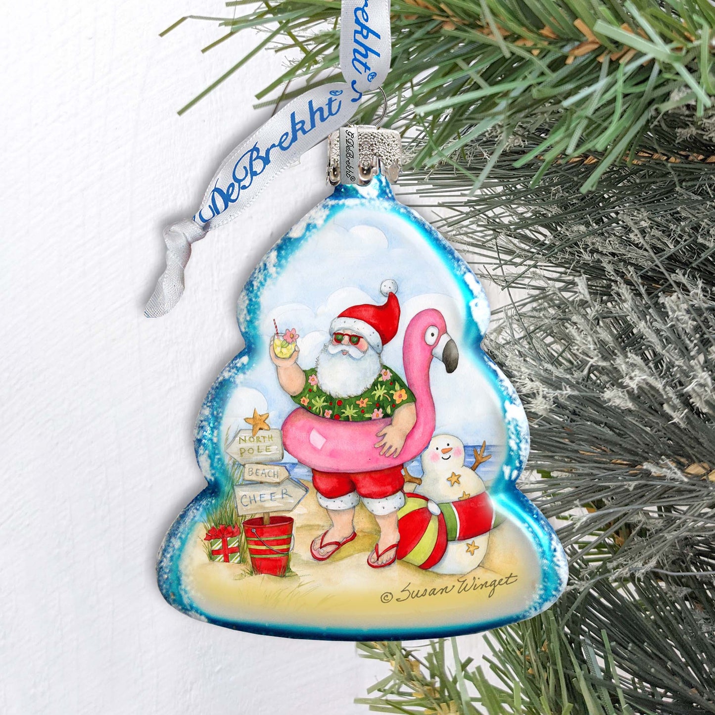 Santa with Flamingo Toy Mercury Glass Ornaments by Susan Winget - Christmas Decor - 776040-SW