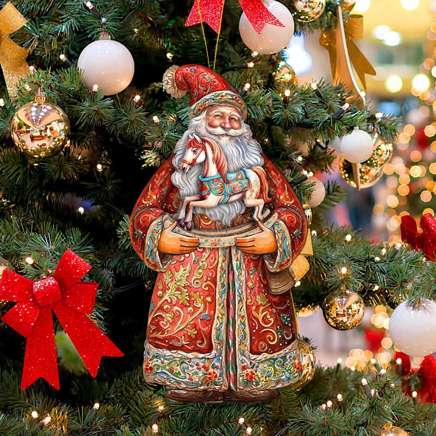 Santa's Nostalgic Rocking Horse Wooden Ornaments by G. Debrekht - Christmas Santa Snowman Decor - 8691414