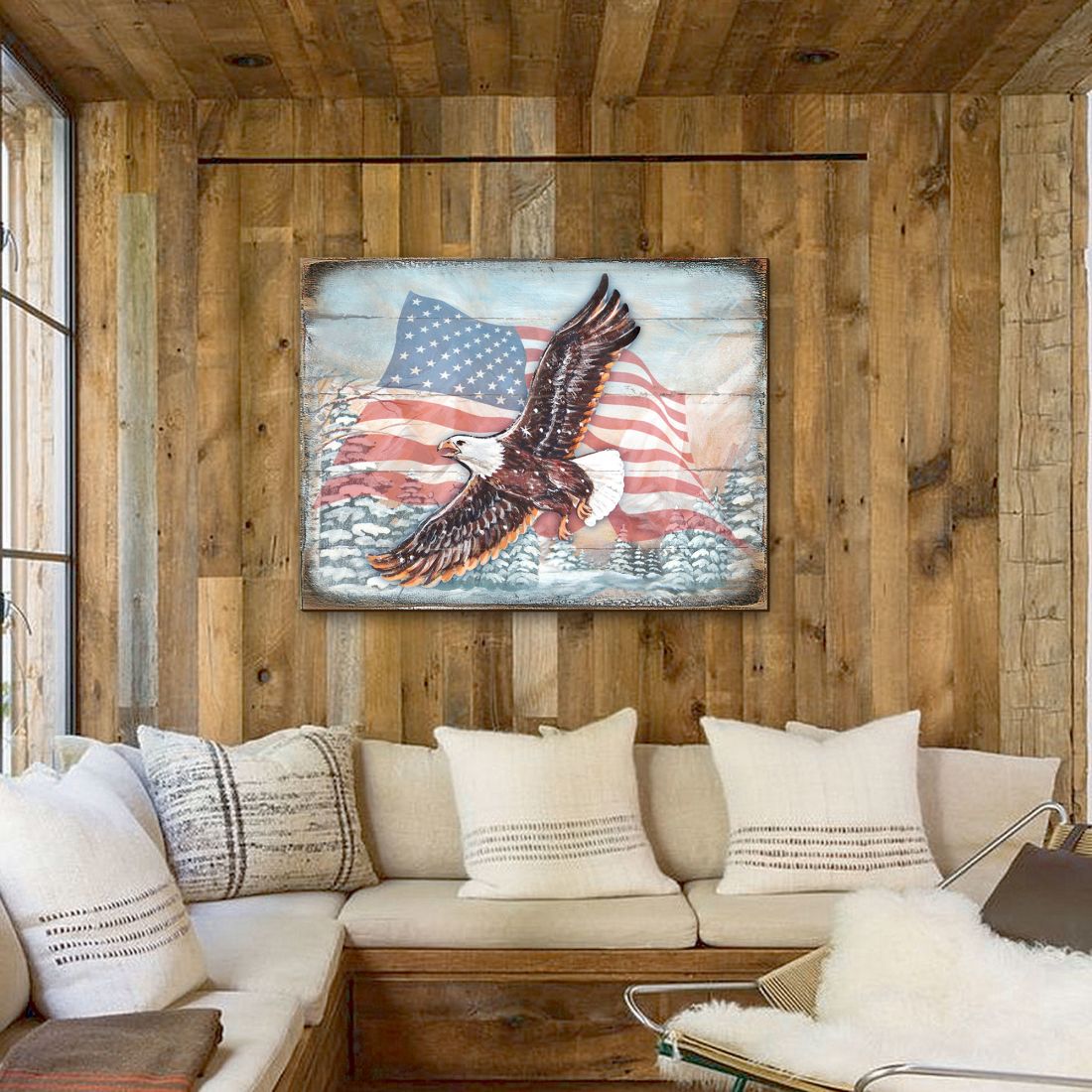 American Eagle Art Wooden Wall Art by Nature Wonders - American Patriotic Decor - 95221B