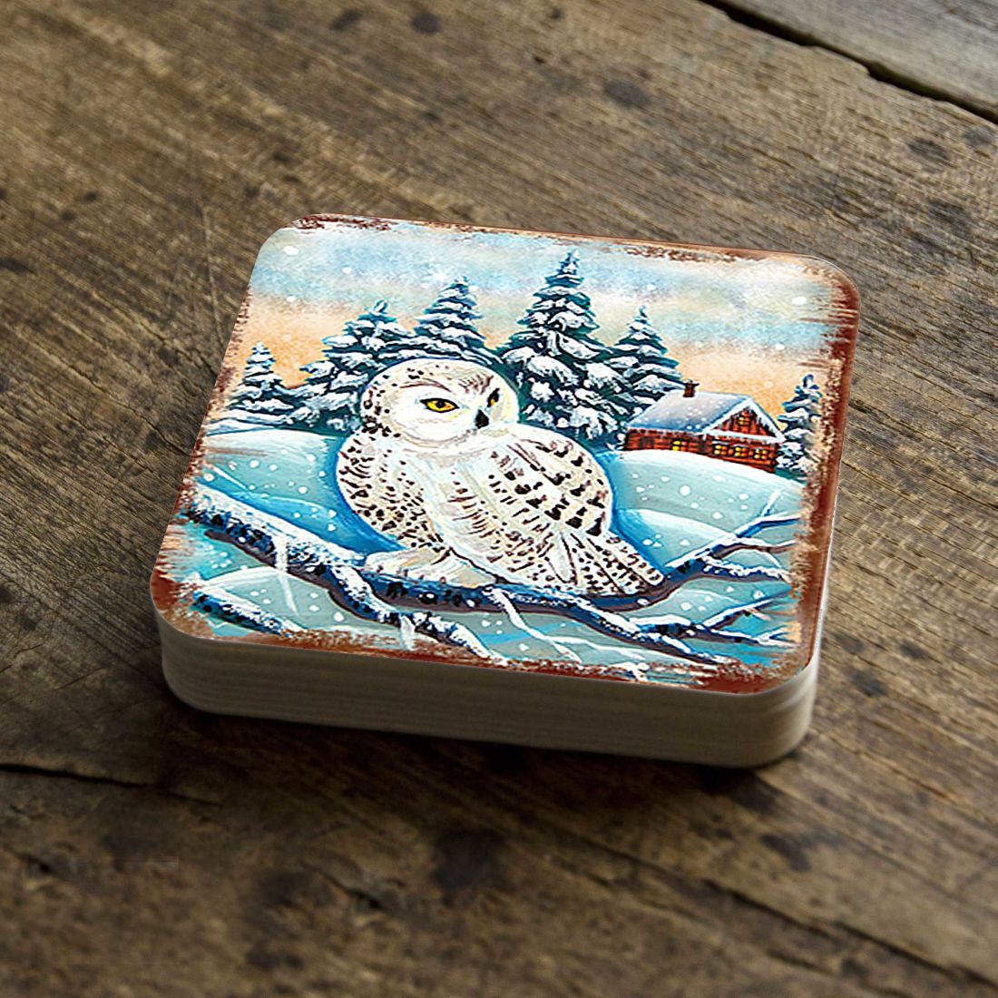 Owl Wooden Cork Coasters Gift Set of 4 by Nature Wonders - Nature Wildlife Decor  - 95213C-S4