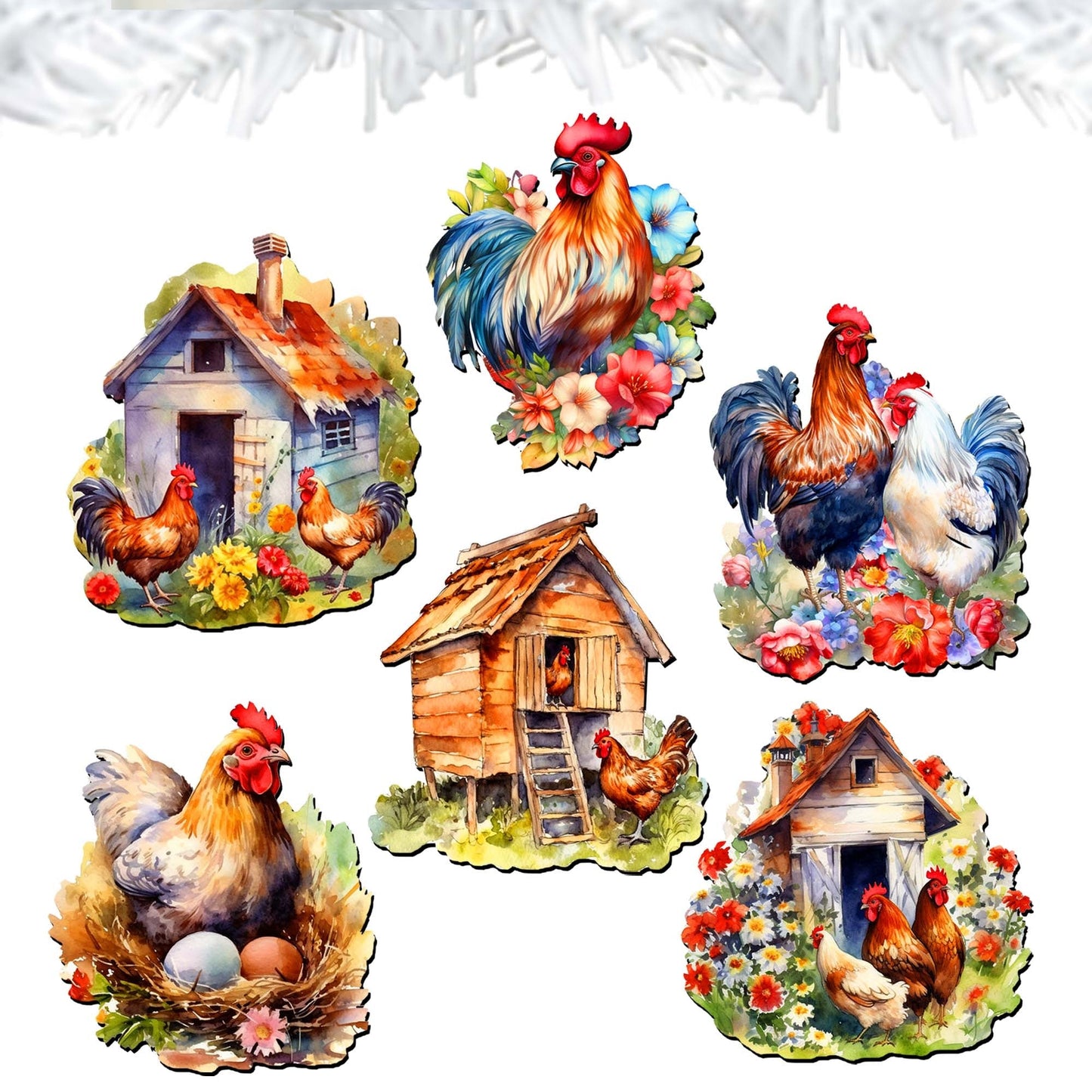 Spring on the Farm Decorative Wooden Clip-on Ornaments Set of 6 by G. Debrekht - Easter Decor - 8090056C-S6