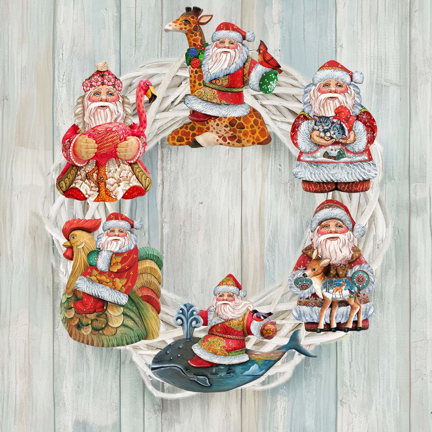 Santa Decorative Wooden Clip-on Ornaments Set of 6 by G. Debrekht - Christmas Decor - 8090131C-S6