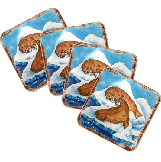 Sea Lions Wooden Cork Coasters Gift Set of 4 by Nature Wonders - Coastal Wildlife Decor  - 95377C-S4