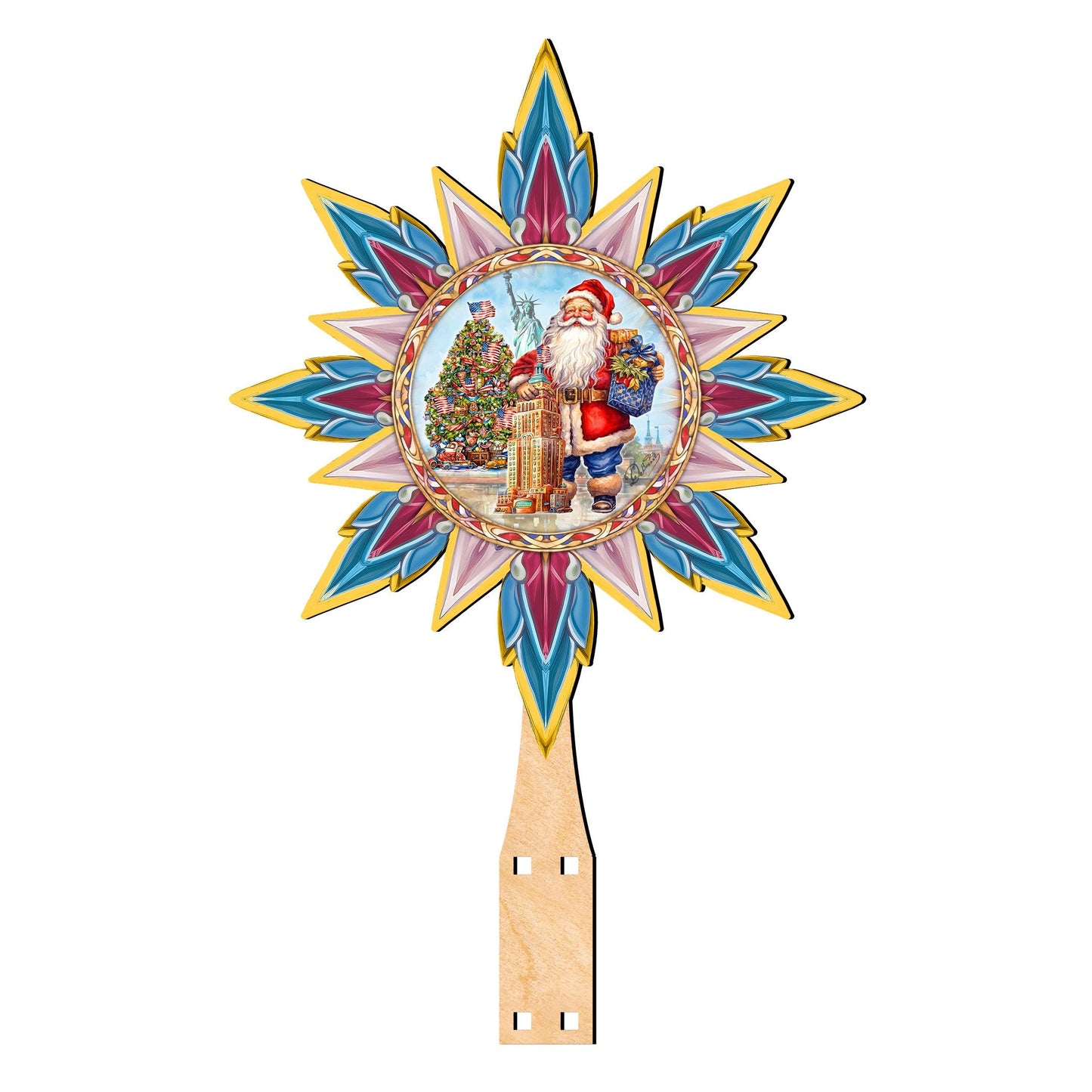 American-inspired Santa Tree Topper Wooden Decor by G. Debrekht  - Santa Snowman Decor - 89523