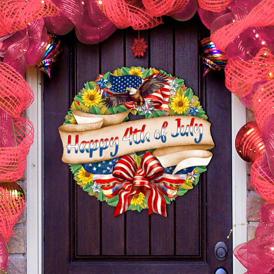 Happy 4th of July Wreath Decorative Holiday Door Decor by G. DeBrekht - American Christmas Decor - 8652791H