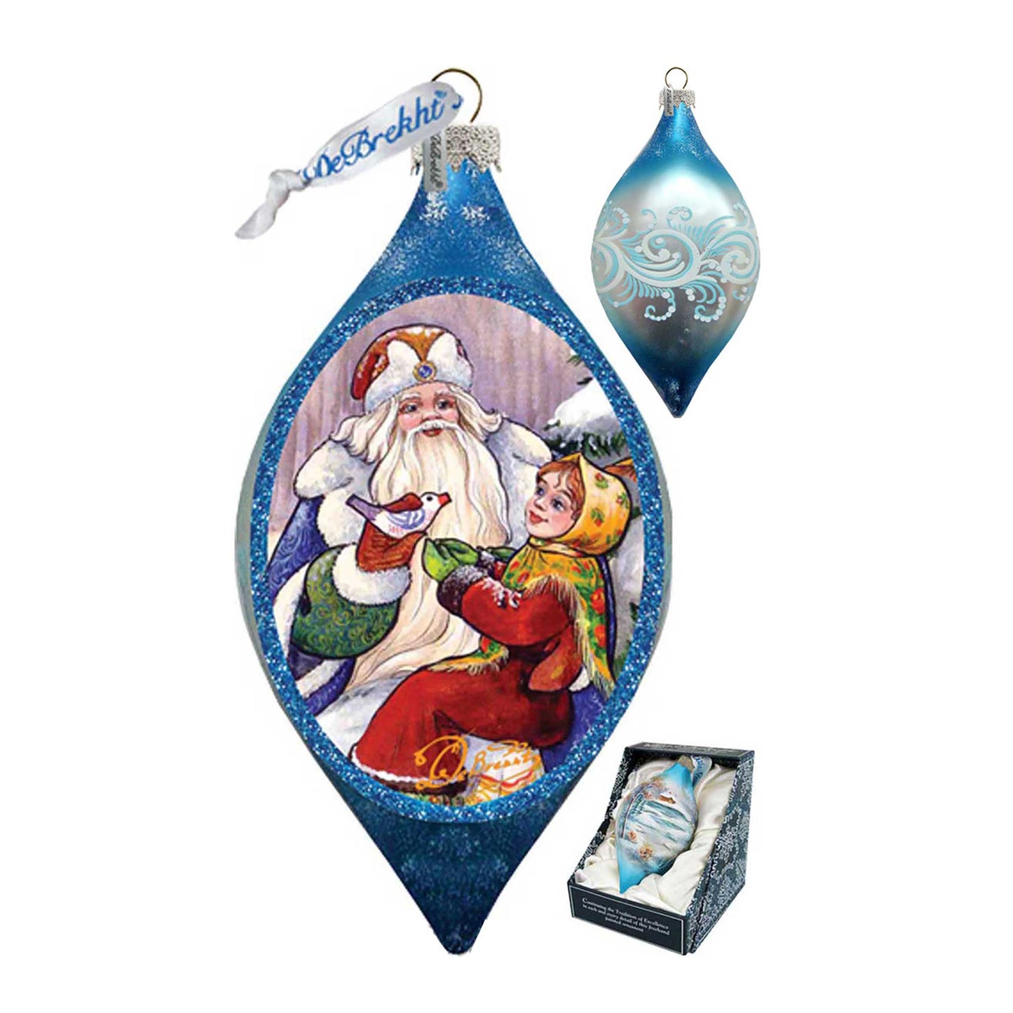 Santa Gift Giver Drop Glass Ornament by G. DeBrekht - Christmas Santa Snowman Decor - 757-003