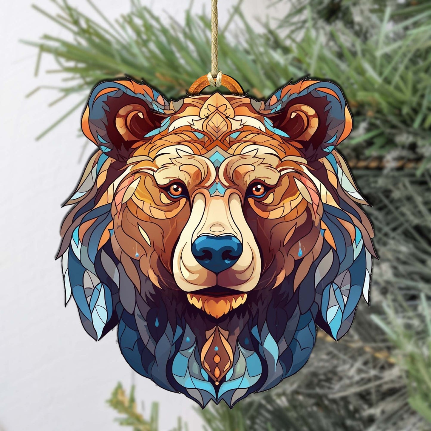 Stained Glass Design Bear Face Wooden Ornaments by G.Debrekht - Wildlife Holiday Decor - 8710124-1