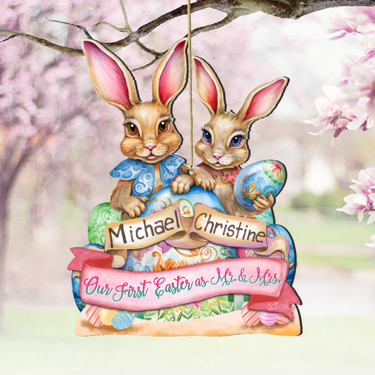 Personalized Easter Ornaments, Family Easter Ornament, Easter Basket Tag - Our First Easter as Mr. and Mrs. Wooden Ornaments by G. Debrekht Easter Spring Decor - 8652782P-MR