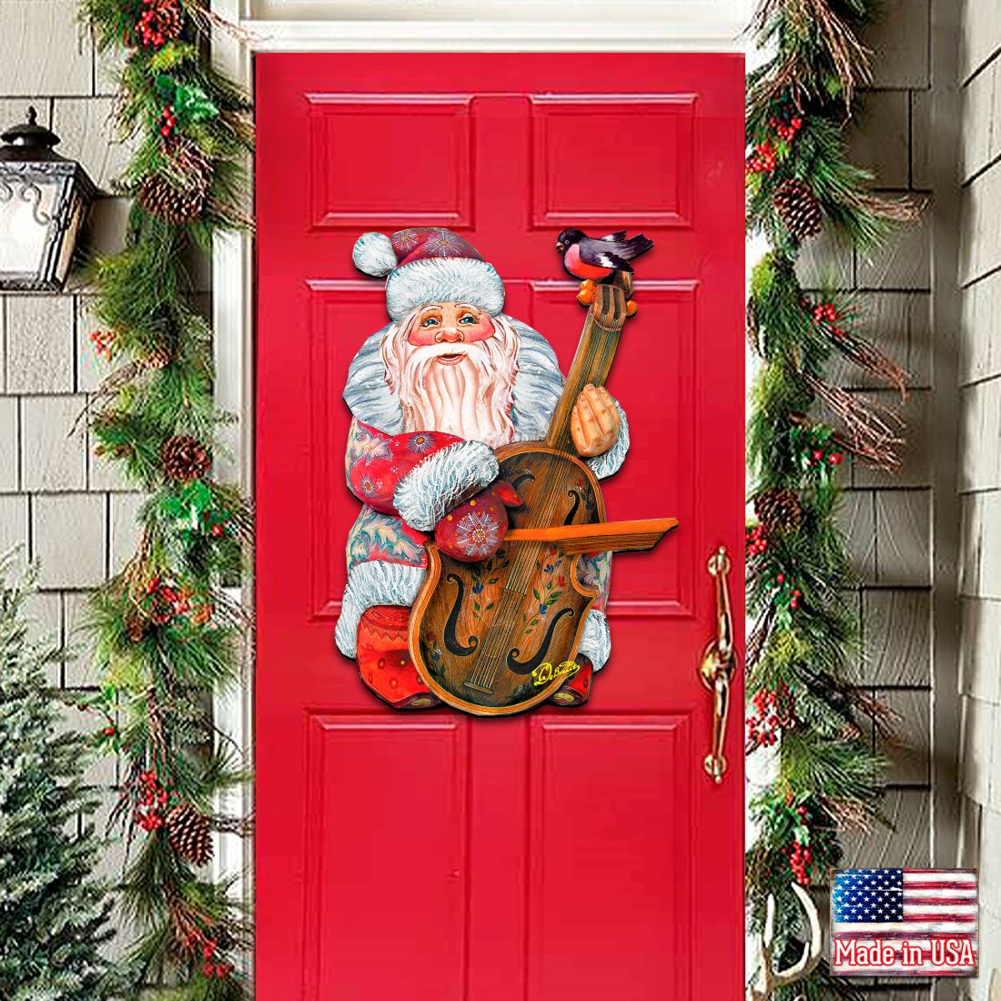 Violin Santa Christmas Door Decor by G. DeBrekht - Christmas Santa Snowman Decor - 8116210H