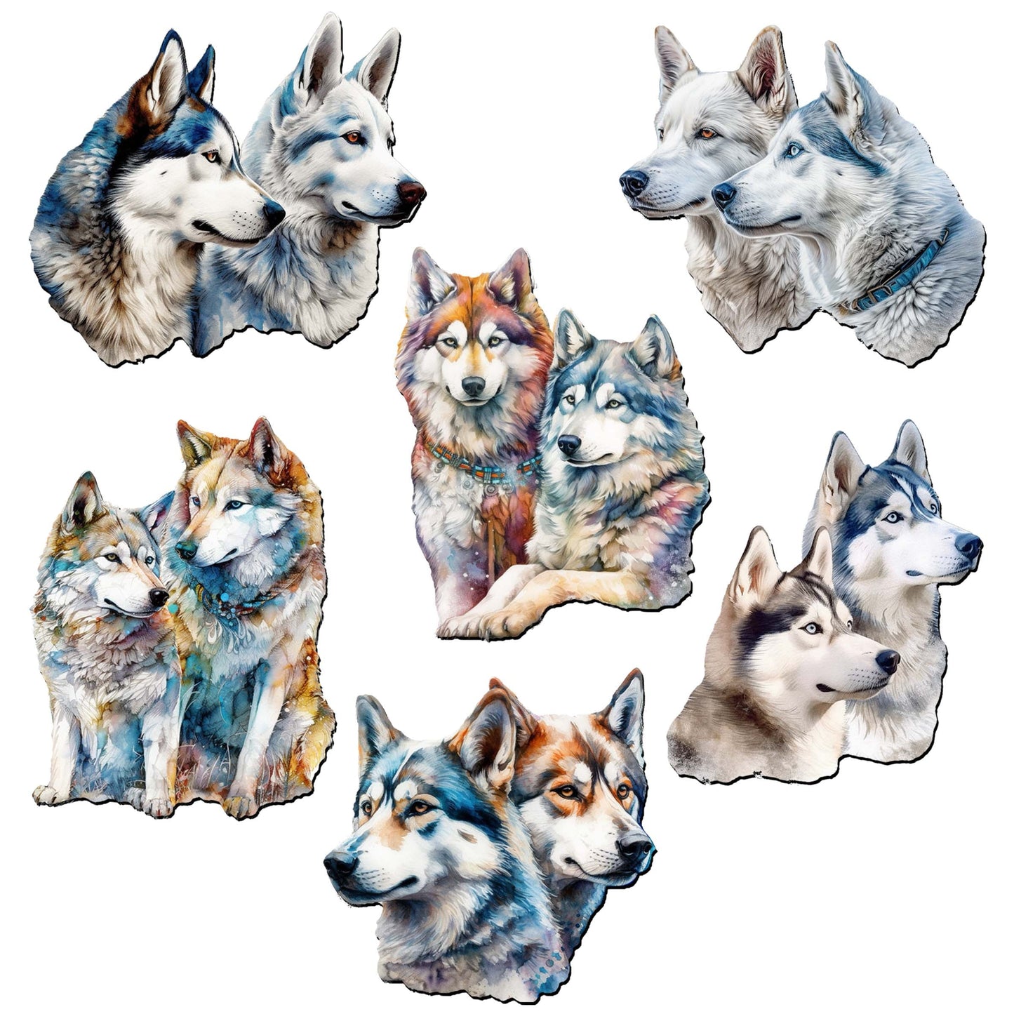 The Graceful Huskies Decorative Wooden Magnets Set of 6 by G. Debrekht - Wildlife Decor - 8090115G-S6