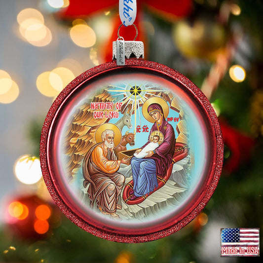 Orthodox Nativity Glass Ornament by G. DeBrekht - Nativity Holiday Decor - 73752