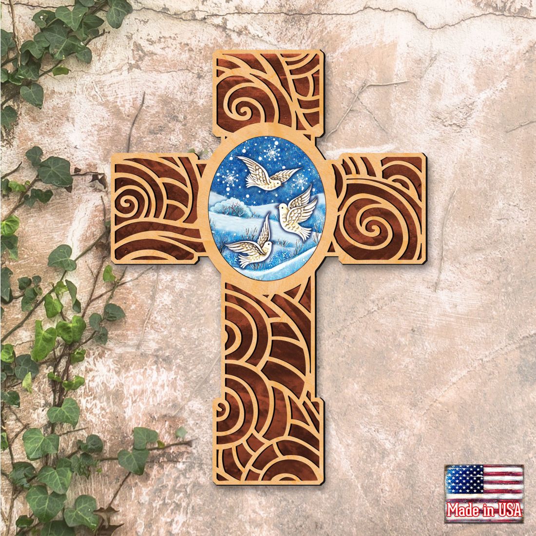 Wooden Cross of Peace Dove Modern Wooden Cross by Museum Icons - Easter Spring Decor - 88292