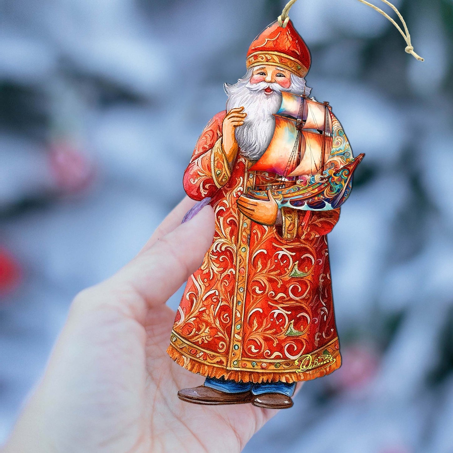 Holiday Cruise with Santa Wooden Ornaments by G. Debrekht - Christmas Santa Snowman Decor - 8691408