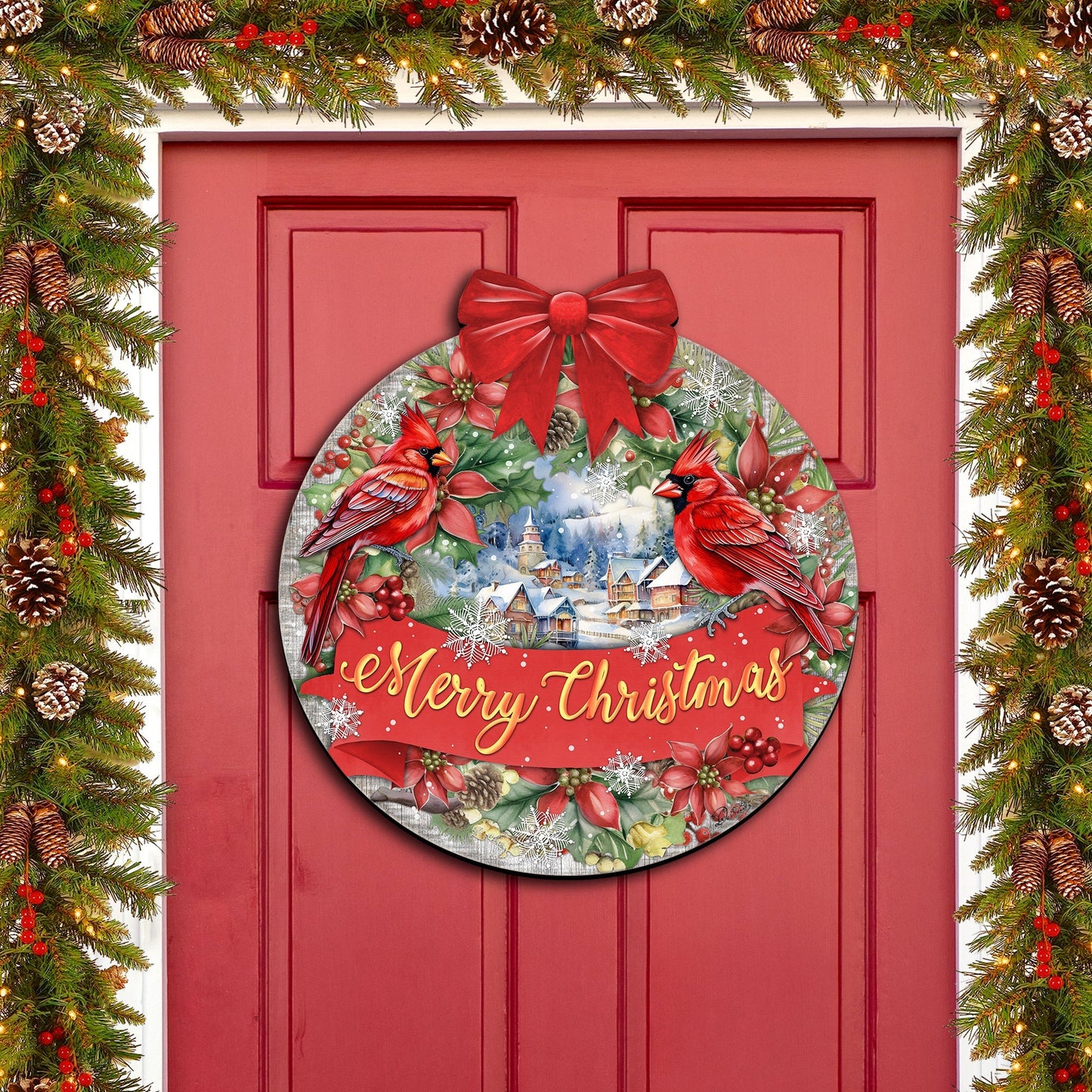 Merry Christmas Front Door Welcome Sign, Wooden Front Porch Decor by G. Debrekht Christmas Decor - 933121H