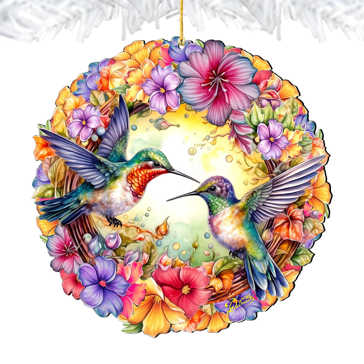 Hummingbirds Wreath Christmas Wooden Ornaments by G. DeBrekht - Easter Spring Decor - 8652804