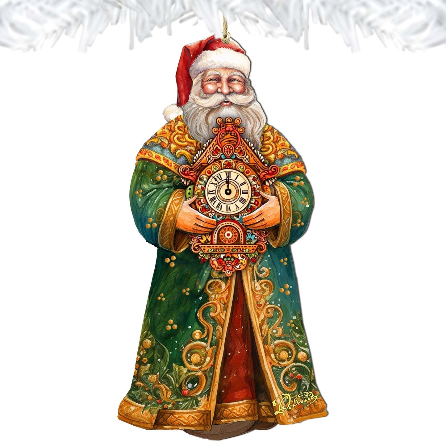 St. Nick's Magic Clock Wooden Ornaments by G. Debrekht - Christmas Santa Snowman Decor - 8691412
