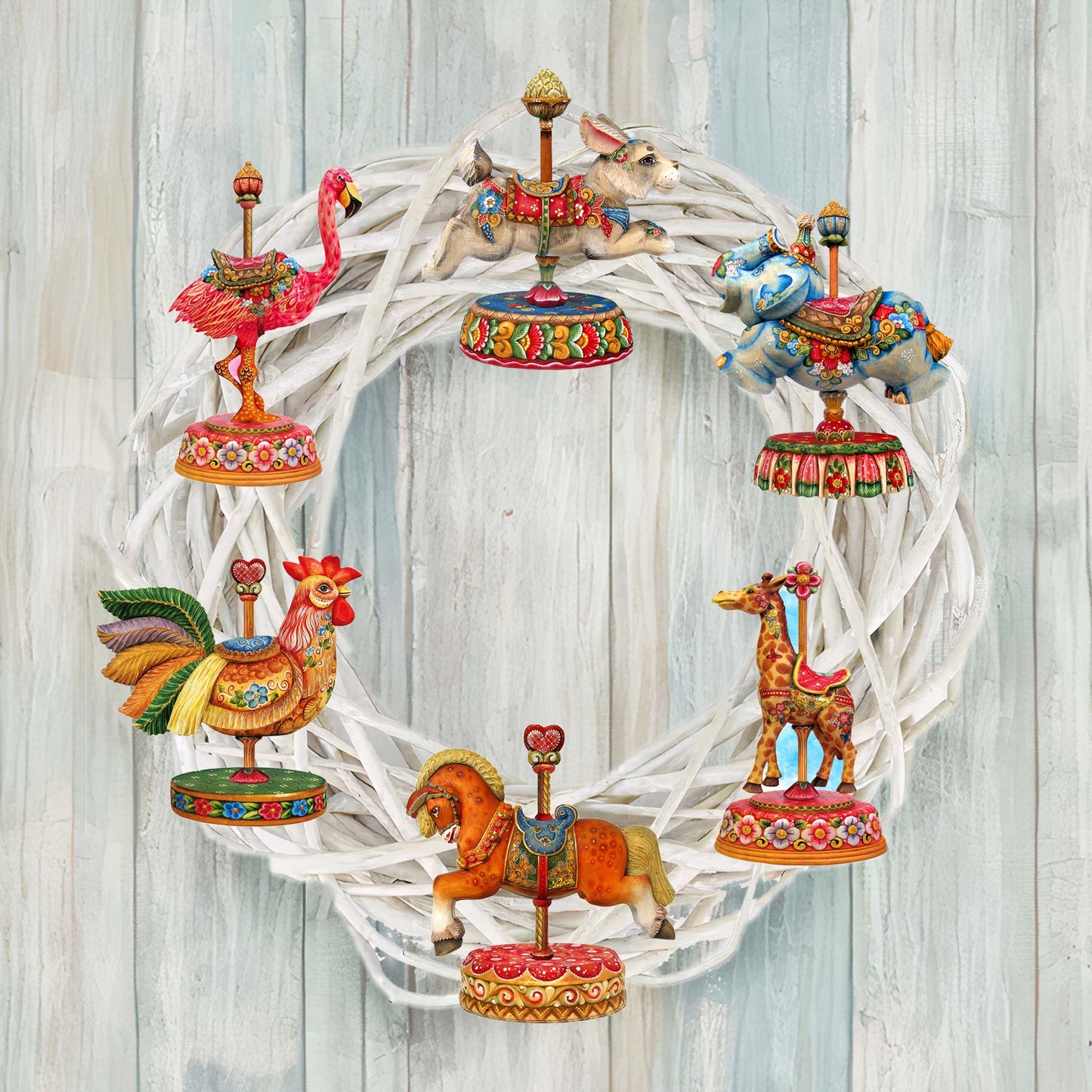 Carousel Decorative Wooden Clip-on Ornaments Set of 6 by G. Debrekht - Christmas Decor - 8090137C-S6