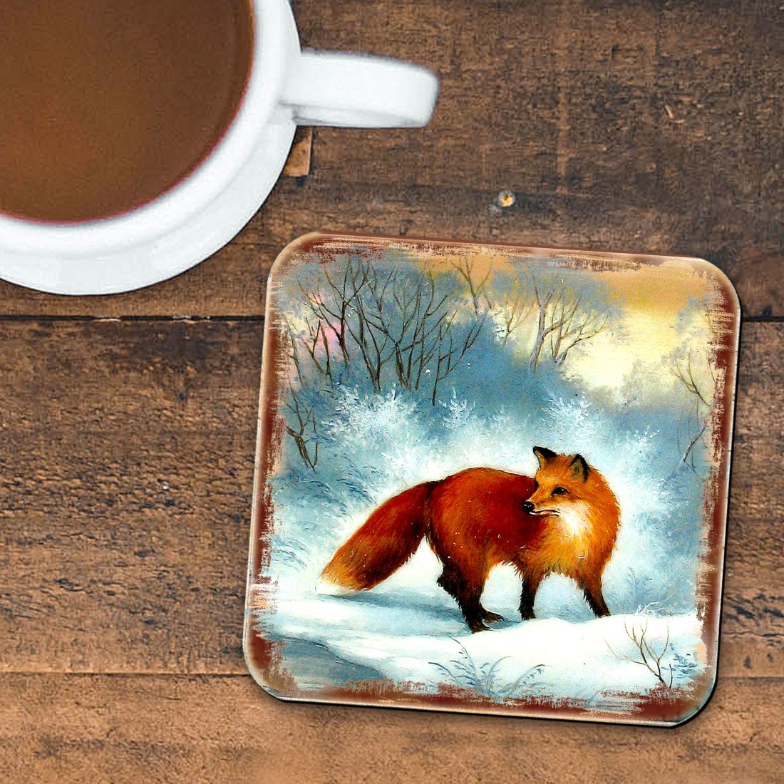 Fox Wooden Cork Coasters Gift Set of 4 by Nature Wonders - Nature Wildlife Decor  - 95376C-S4