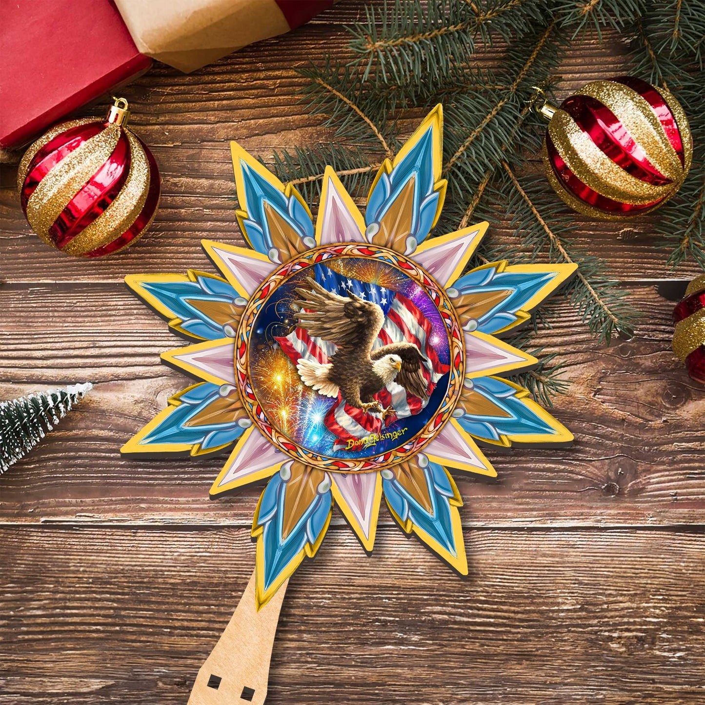 American Patriotic Eagle Tree Topper Wooden Decor by D. Gelsinger -Patriotic Holiday Decor - 89515-DG