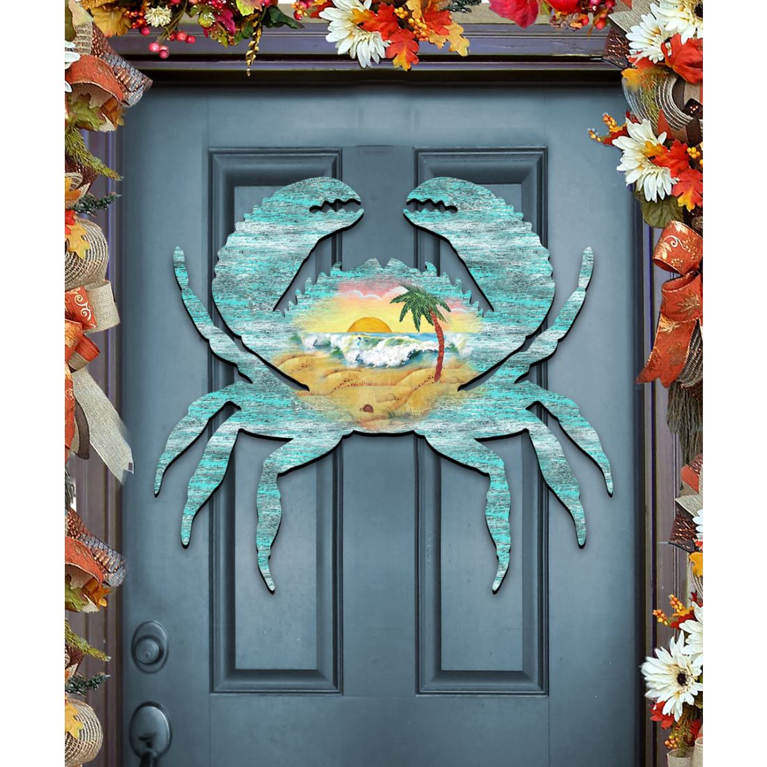 Crab Coastal Waves Door Decor by G. DeBrekht - Coastal Holiday Decor - 8198511H