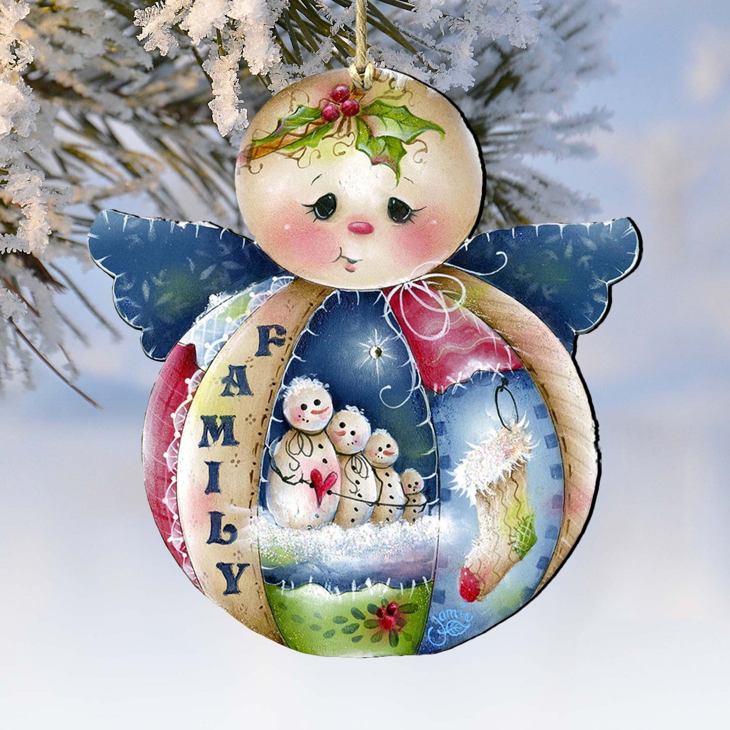 Family Snowman Wooden Ornaments by Jamie Mills-Price - Christmas Santa Snowman Decor - 8457504