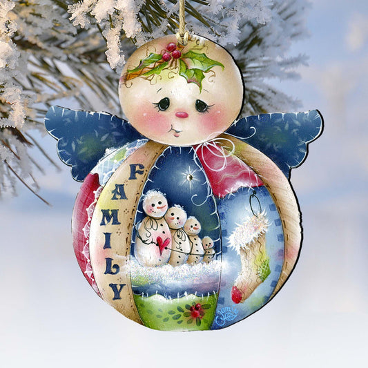 Family Snowman Wooden Ornaments by Jamie Mills-Price - Christmas Santa Snowman Decor - 8457504