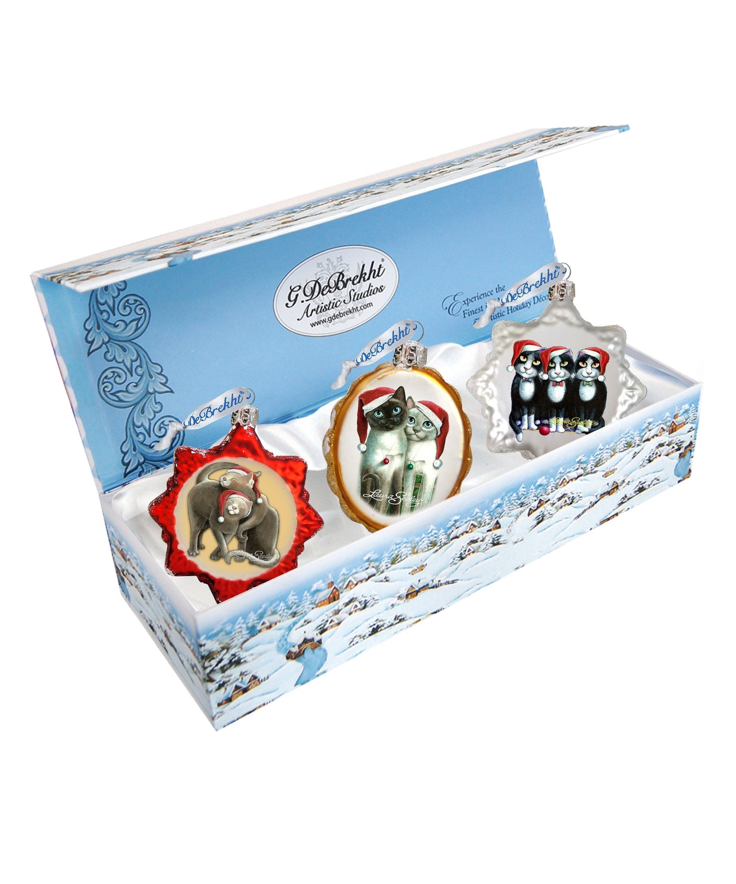 Kitty Cats Mercury Glass Ornaments - Christmas Decor by Laura Seeley - 770143S3-LS
