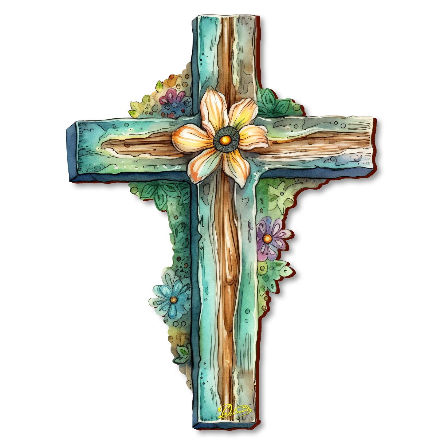Teal Wooden Cross by G. Debrekht - Easter Spring Decor - 88164