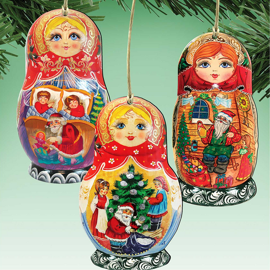 Christmas Doll Wooden Ornaments Set of 3 by G. DeBrekht - Christmas Decor - 8100107S3