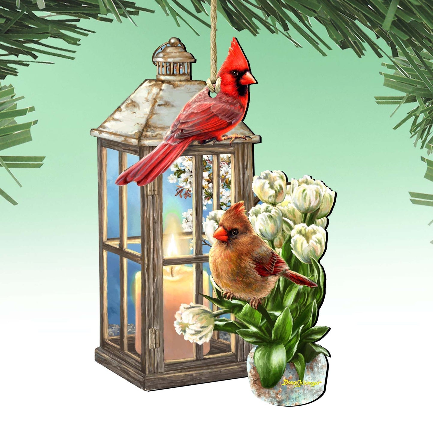Lantern Cardinals Wooden Ornaments by Gelsinger - Easter Spring Decor - 8461057-DG