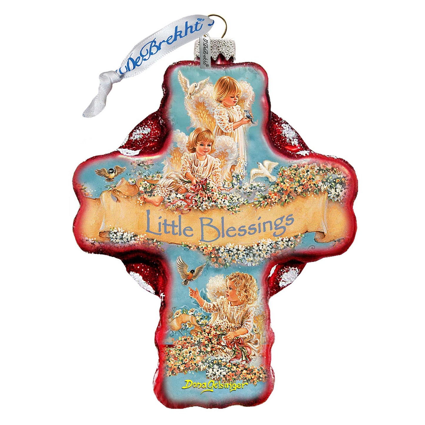 Little Blessings Icon Cross Glass Ornament by D. Gelsinger - Nativity Holiday Decor - 758-023-DG