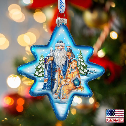 Father Frost and Snow Maiden North Star Glass Ornament by G. DeBrekht - Christmas Santa Snowman Decor - 755-015