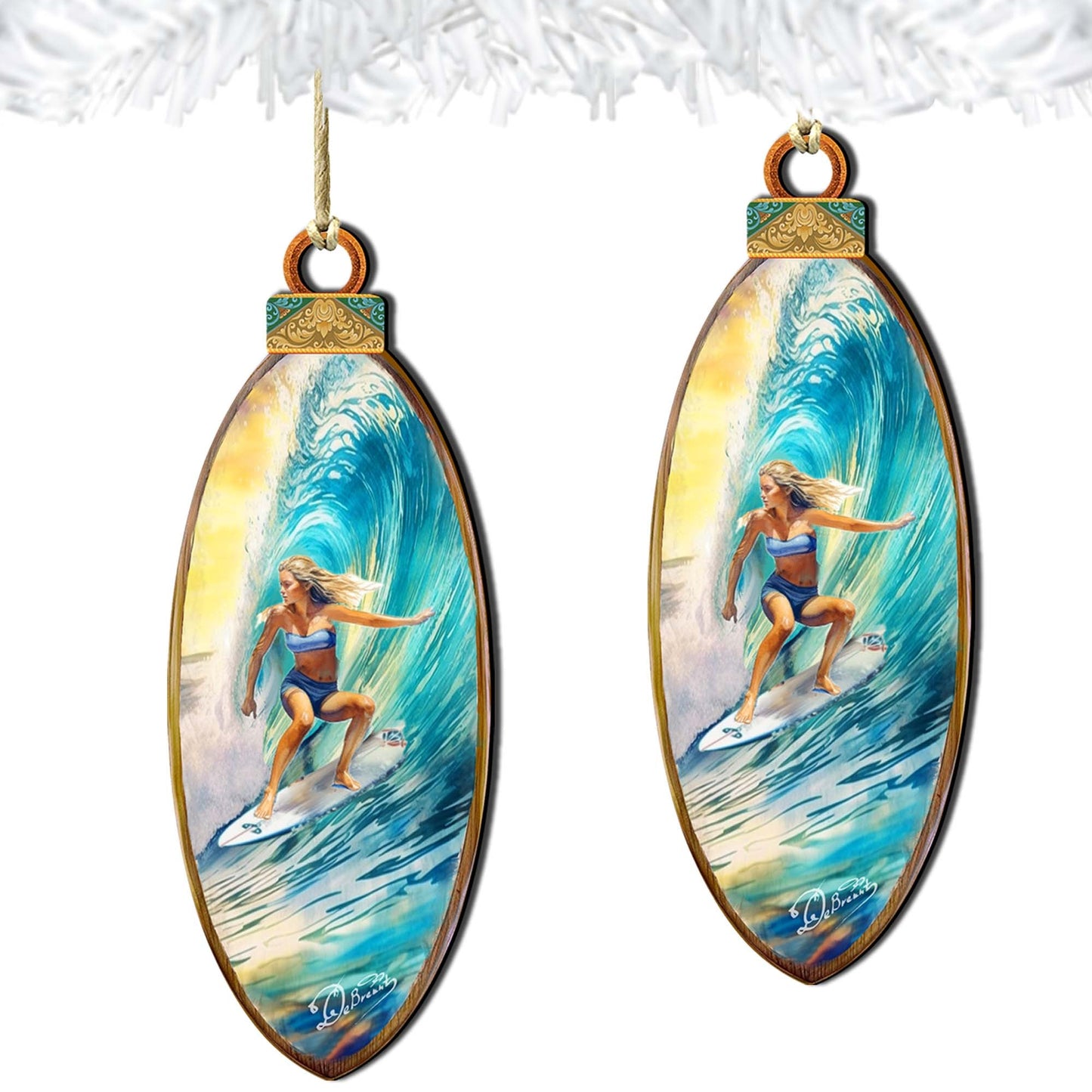 Nautical Christmas Decor - Surfer Girl's Ride Wooden Ornaments by G. Debrekht Coastal Holiday Decor - 8688176