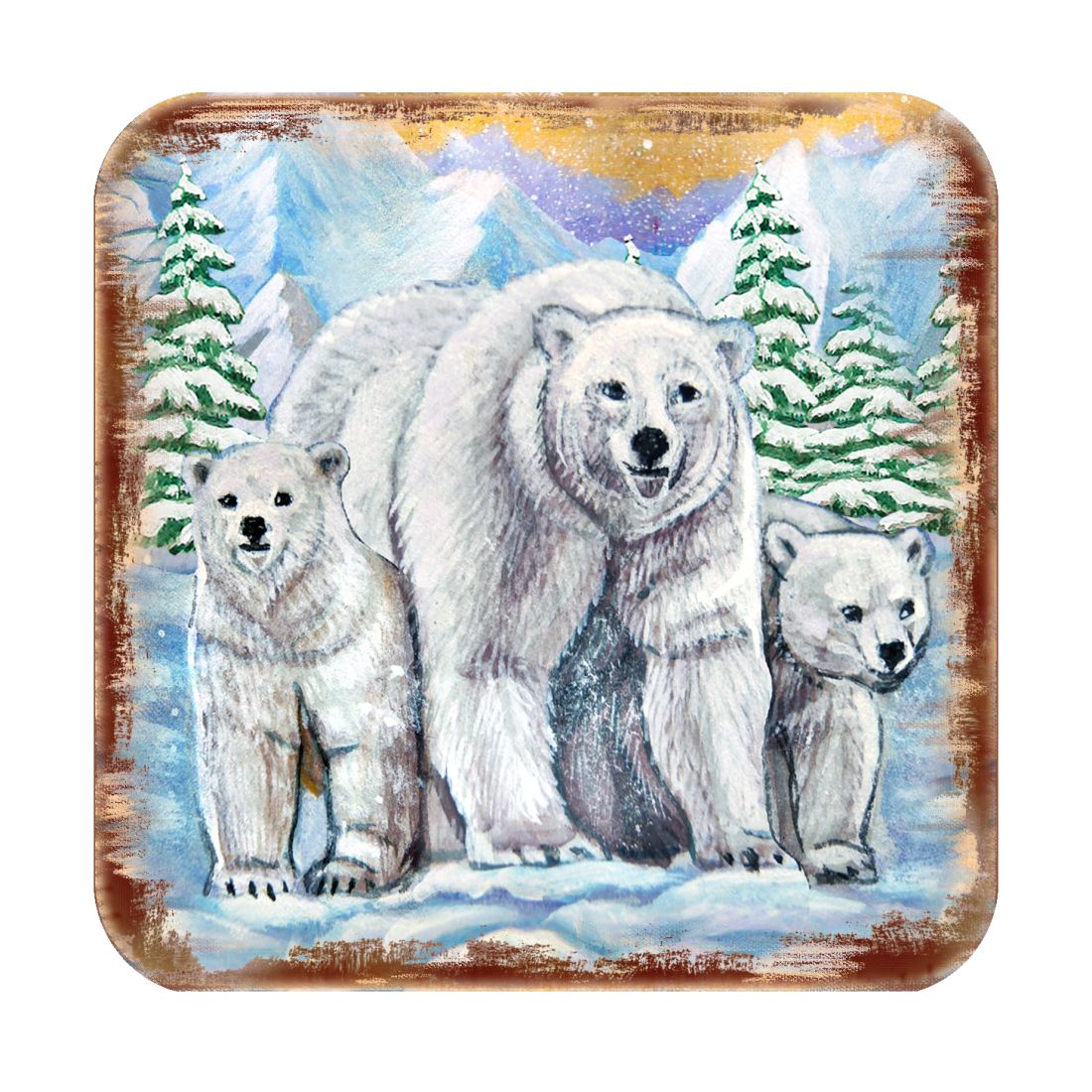 Polar Bear Family Wooden Cork Coasters Gift Set of 4 by Nature Wonders - Nature Wildlife Decor  - 95215C-S4