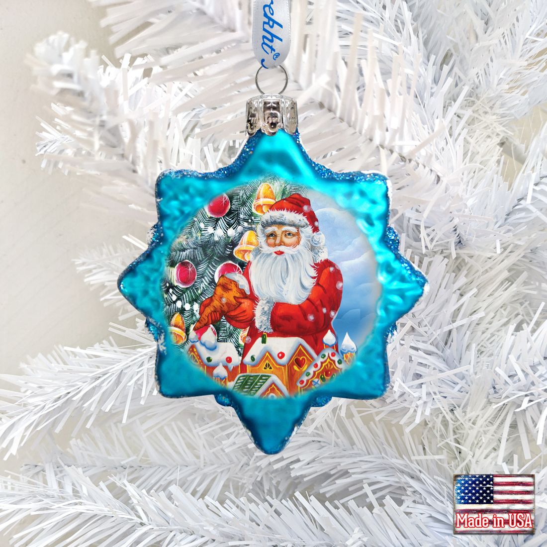 Santa Gingerbread House Mercury Glass Ornament by G. DeBrekht - Christmas Santa Snowman Decor - 773012