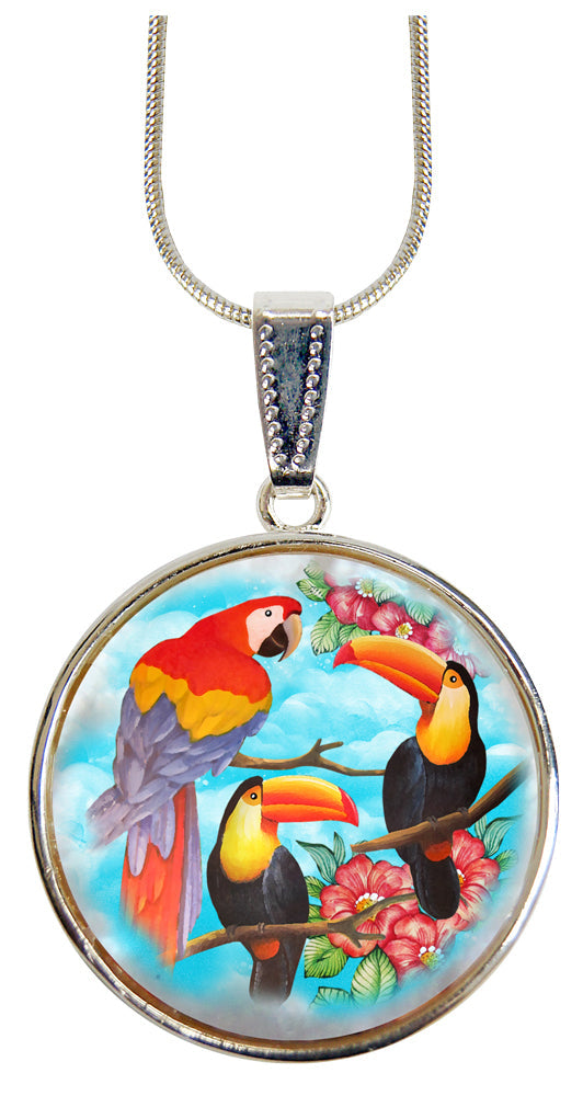 Toucan Silver Plated Mother of Pearl Jewelry Pendant Necklace - 44041