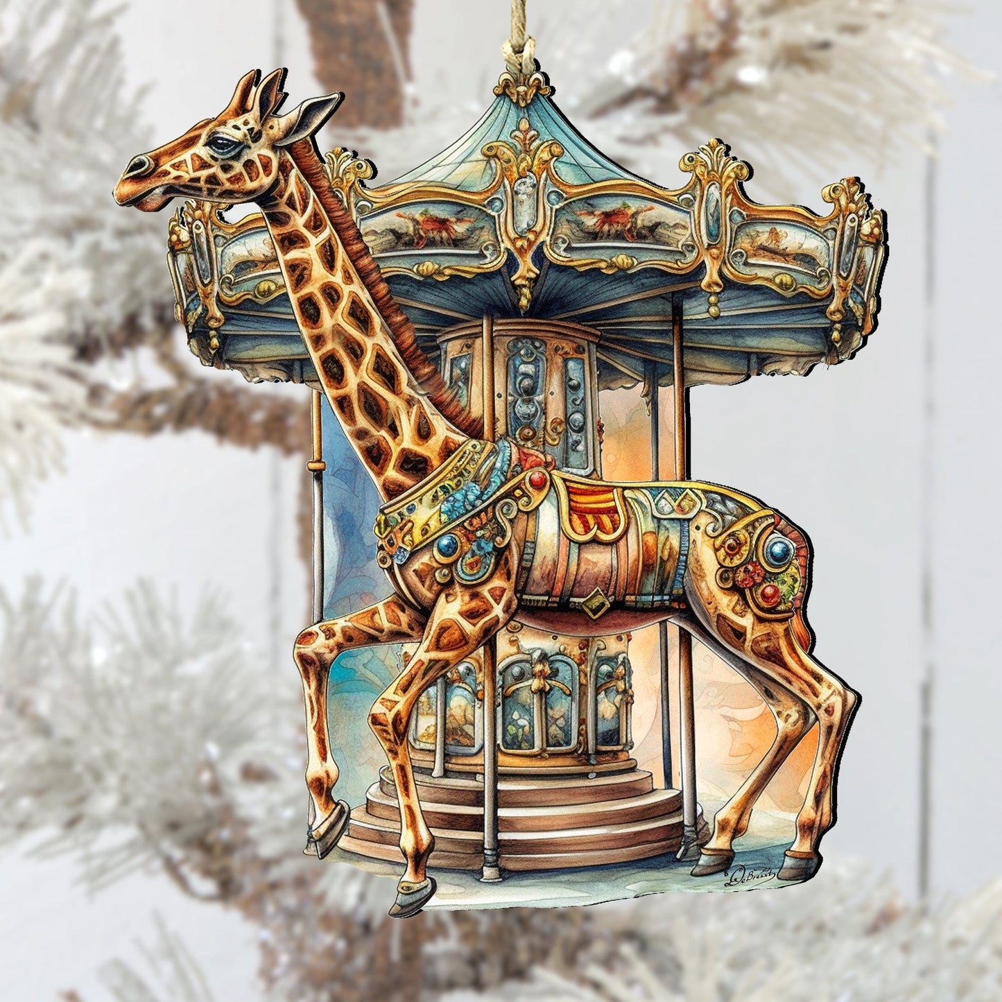 Carousel Giraffe Wooden Ornaments by G. Debrekht Christmas Decor - 8611028