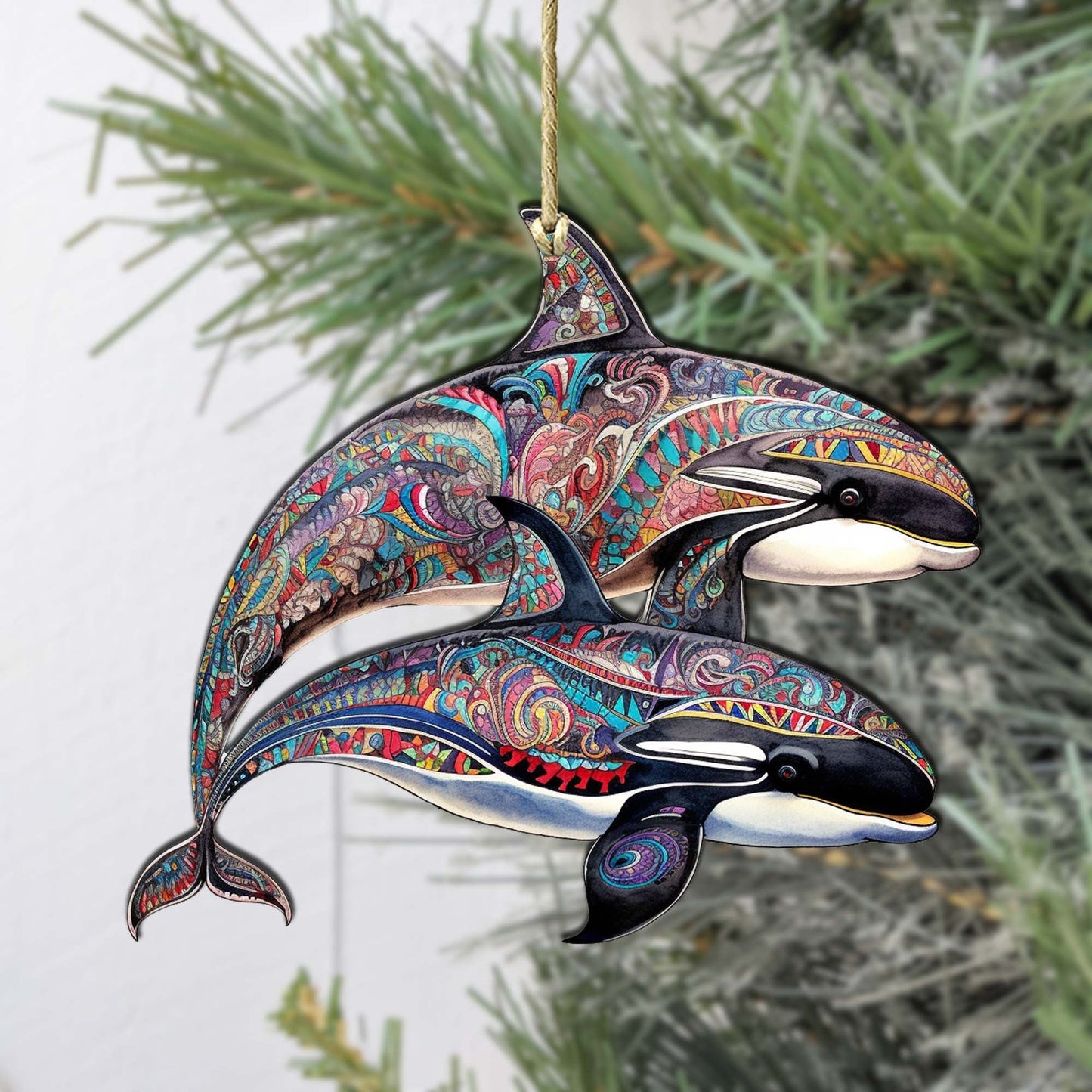 Alaskan Mysterious Orcas Wooden Ornaments by G.Debrekht - Wildlife Holiday Decor - 8710107-1