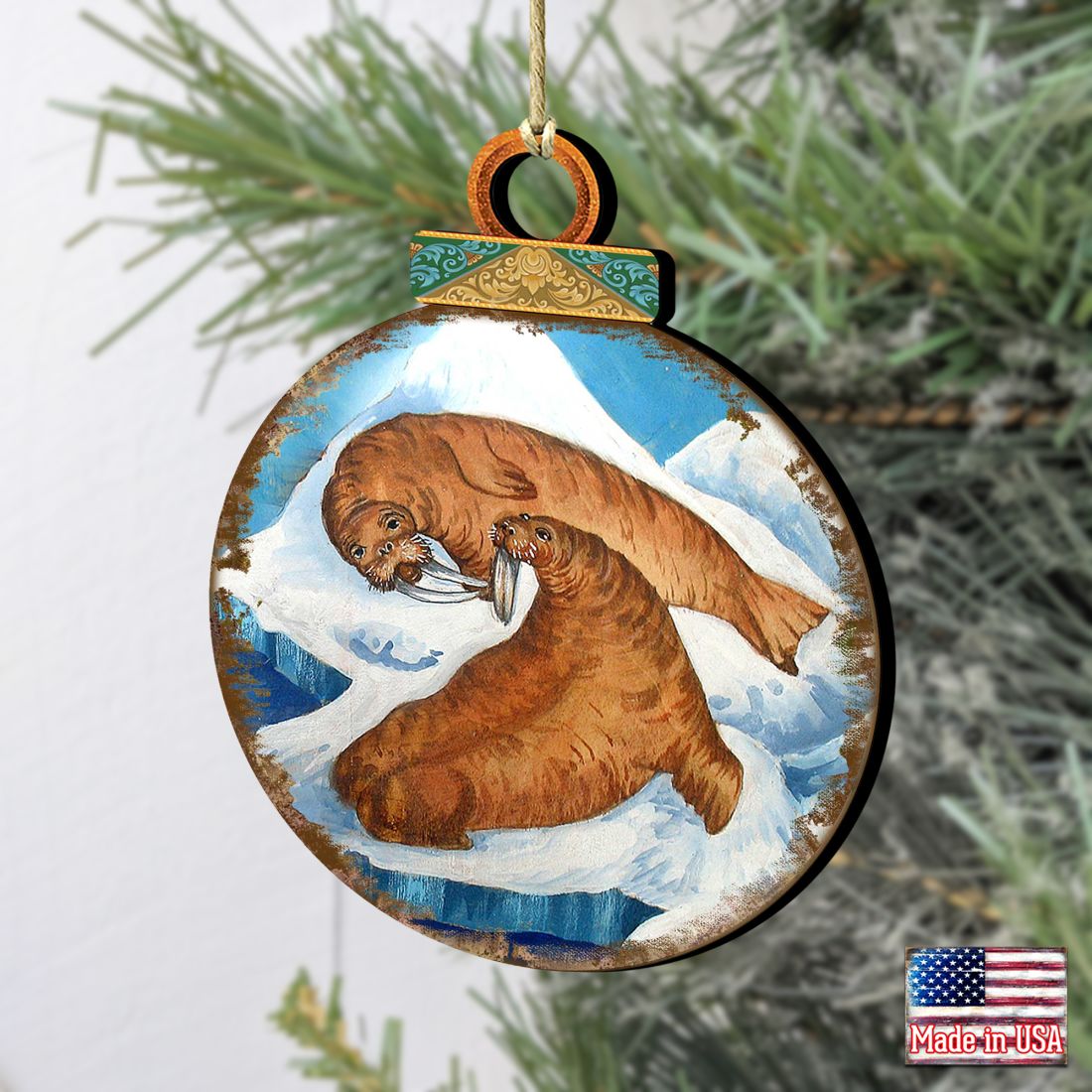Sea Lions Ball Wooden Ornaments by G. DeBrekht - Coastal Holiday Decor - 8025377