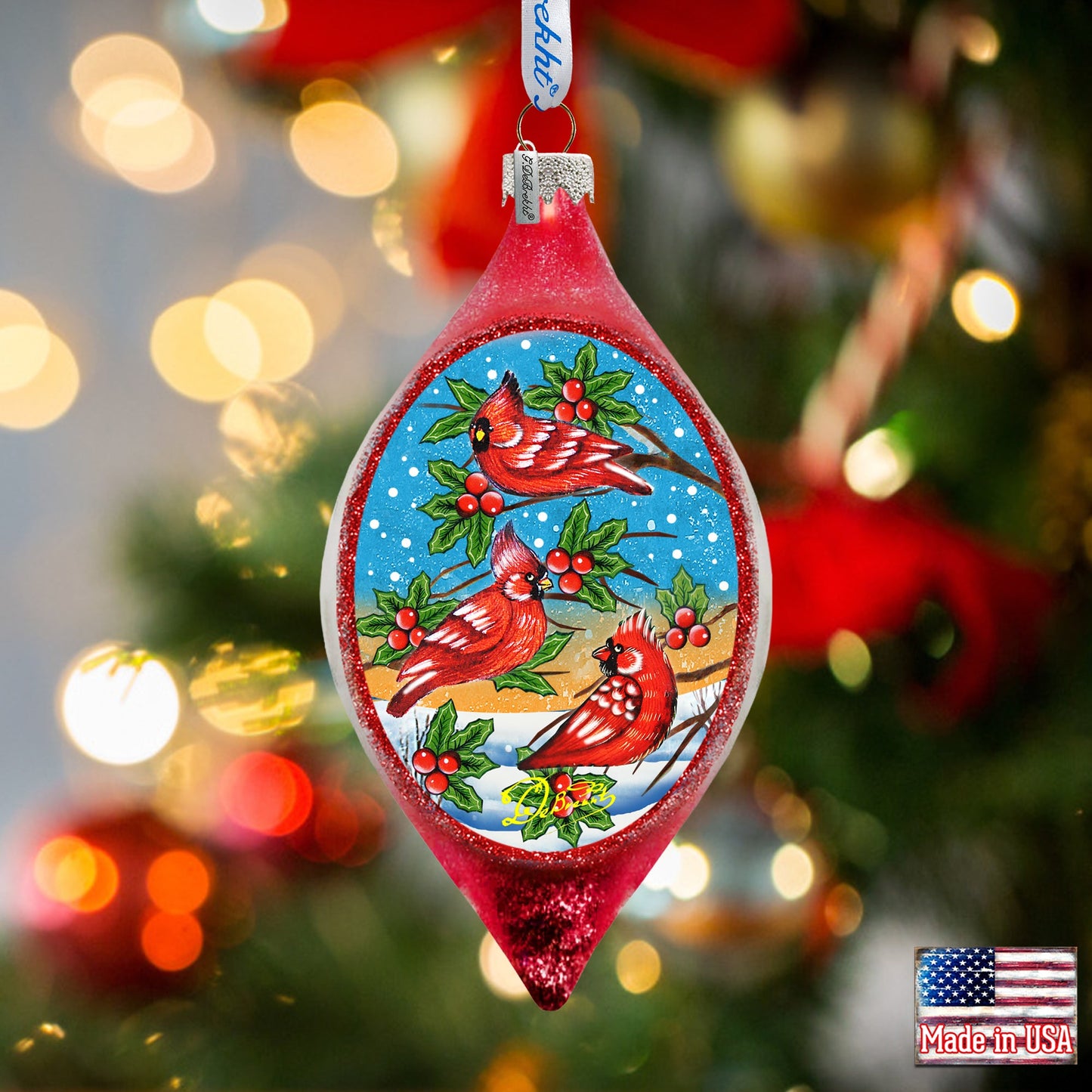 Cardinal Friends Drop Glass Ornament by G. DeBrekht - Christmas Décor - 757-037