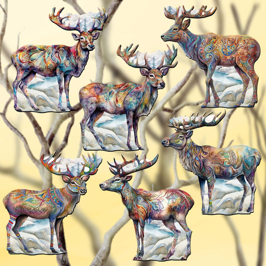 Iconic Caribou of Alaska Decorative Wooden Clip-on Ornaments Set of 6 by G. Debrekht - Wildlife Decor - 8090111C-S6