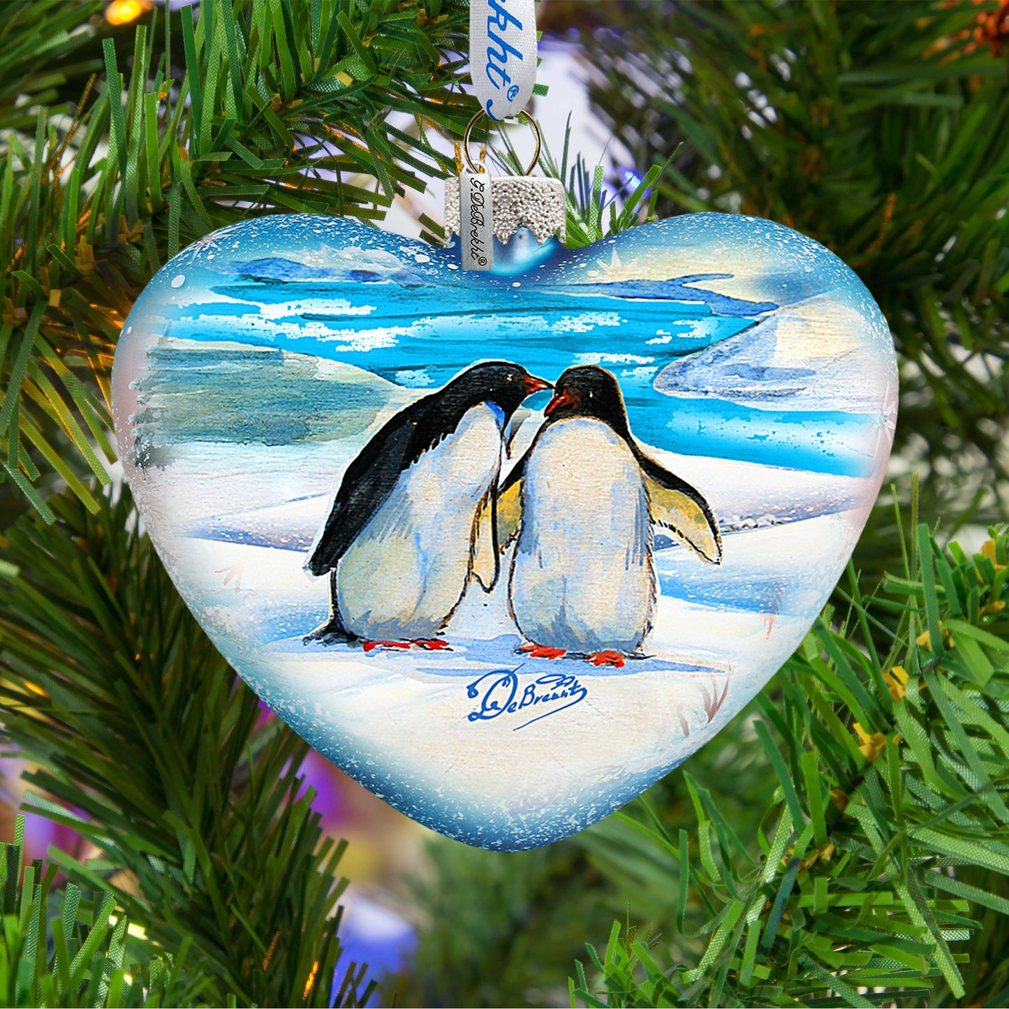 Penguins Pals Heart Glass Ornament by G. DeBrekht - Wildlife Holiday Décor - 73431