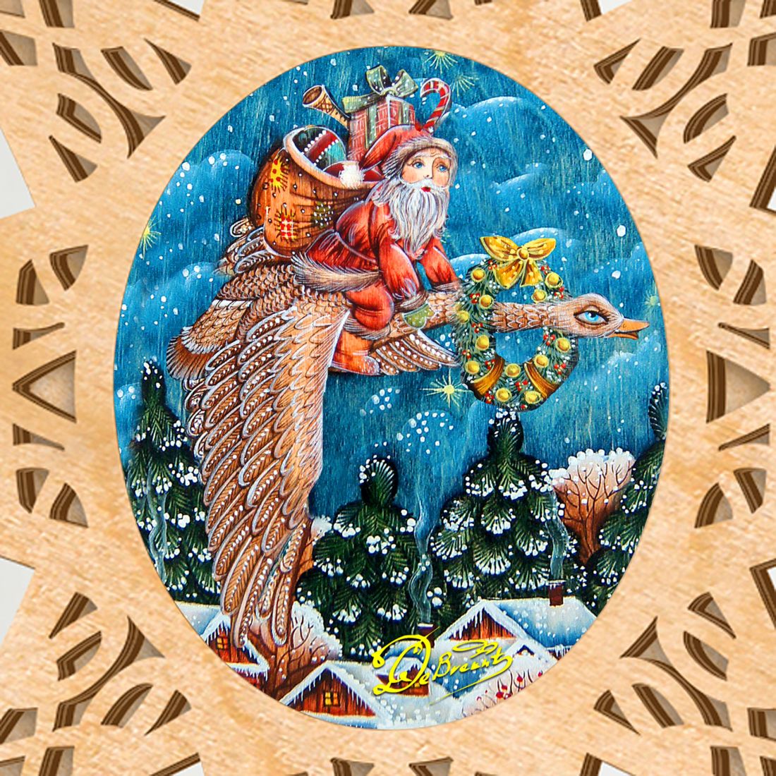 Santa On Goose Tree Topper by G.DeBrekht - Christmas Santa Snowman Decor - 89492