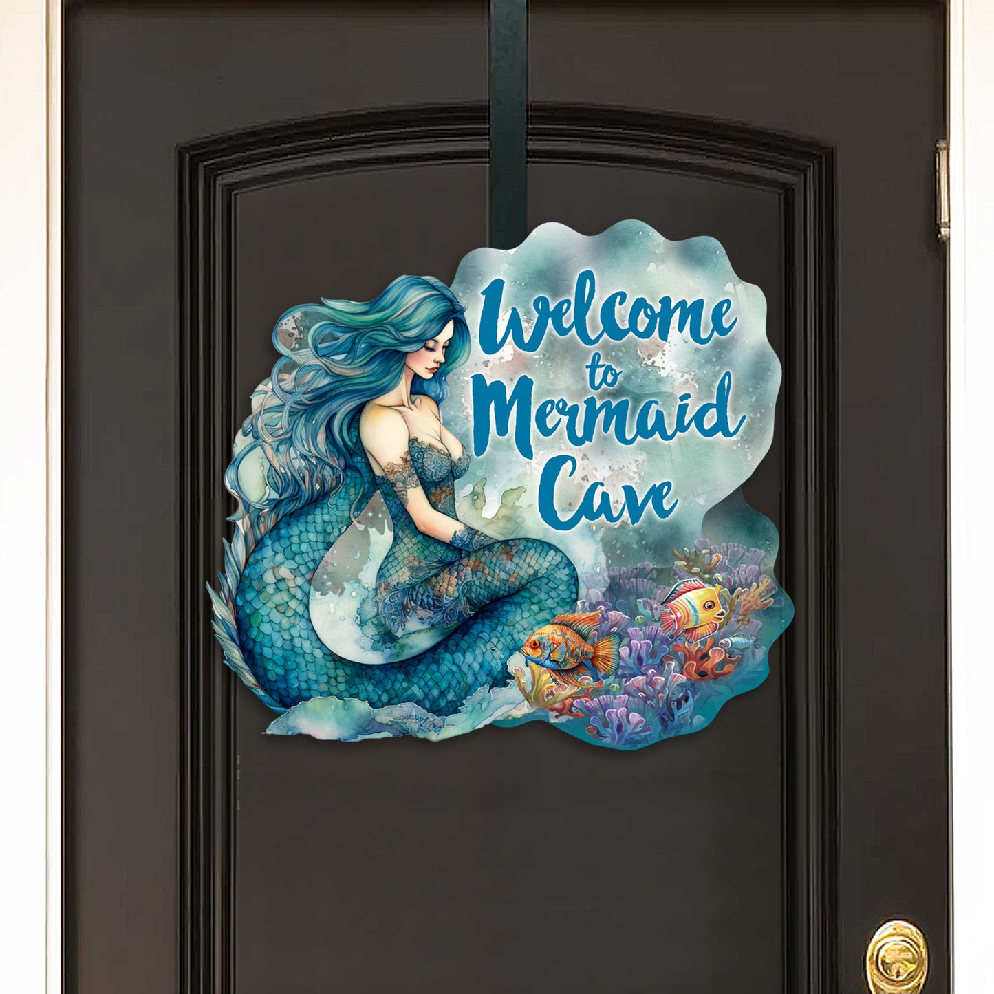Welcome to Mermaid Cave - Front door welcome sign Main entrance banner Welcome sign - Wooden front porch decor - 933112H