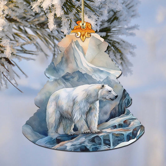 Frost Crest Polar Bear Tree Wooden Ornaments by G.Debrekht - Wildlife Holiday Decor - 870002